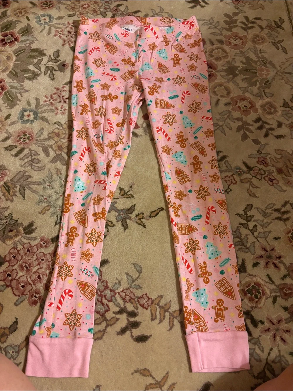 Old Navy Pink Holiday Gingerbread & Candy Cane Kids Pajama Set